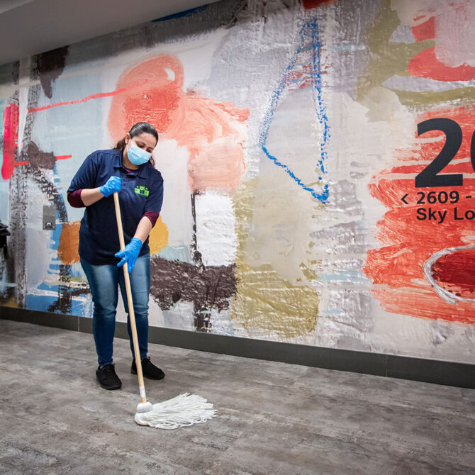 cleaner mopping floor